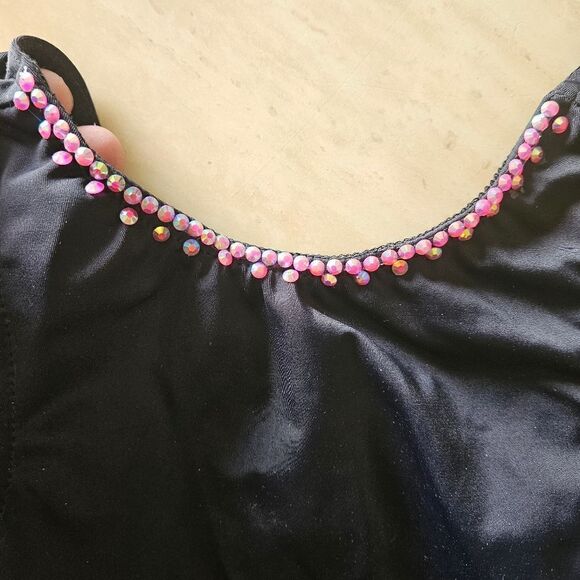 Weissman NWOT child medium semi custom dance costume black w pink rhinestones - Picture 2 of 11